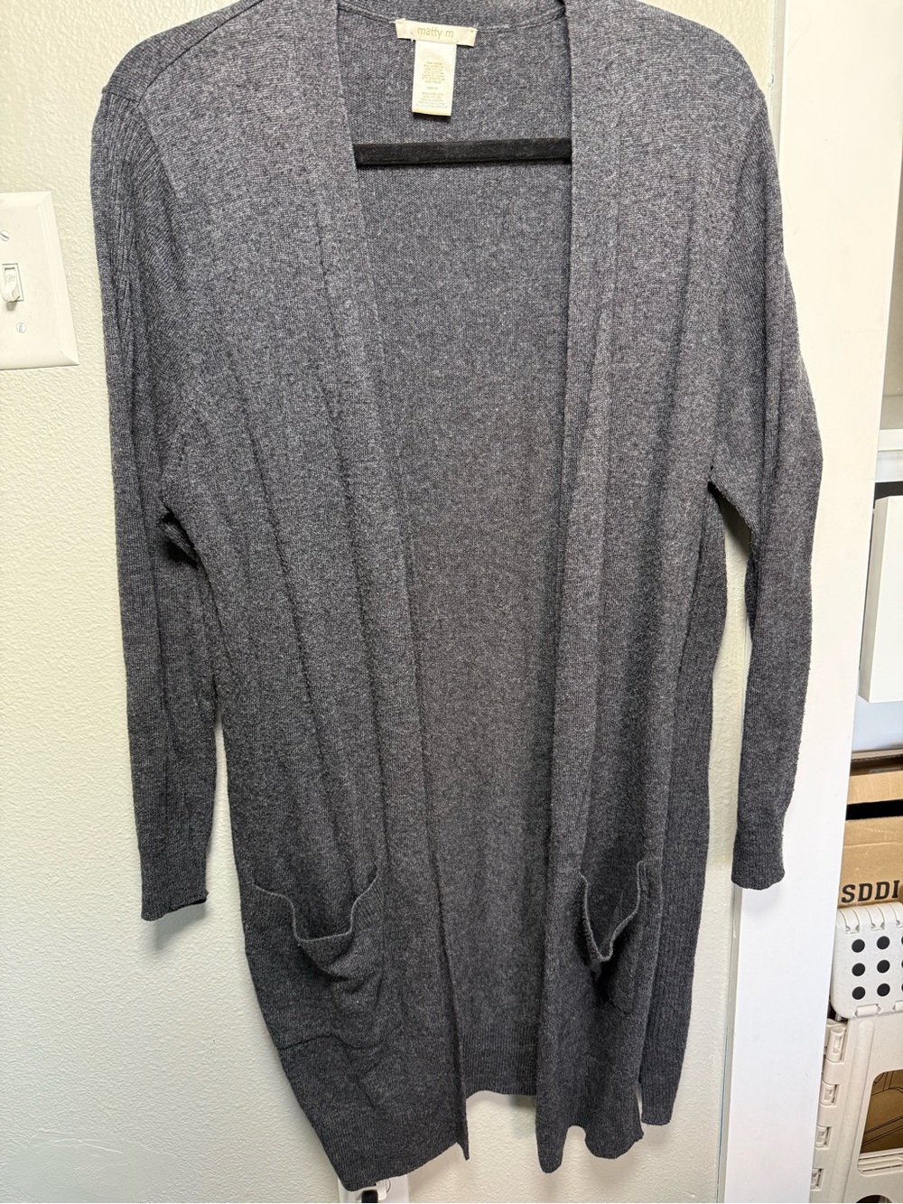 Matty M Women’s XL Charcoal Gray Long Open Front Cardigan Sweater Pockets